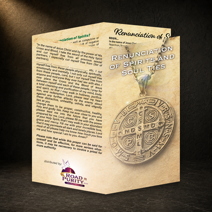 Renunciation of Spirits and Soul Ties prayer card in a dark premium devotional setting