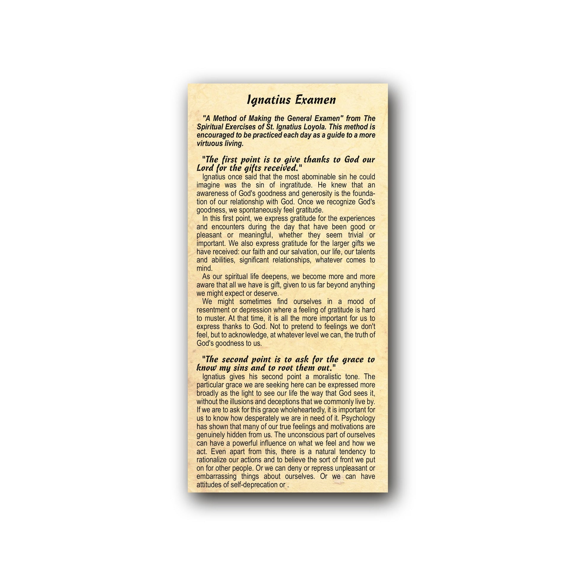 Detailed Examination of Conscience - Prayer Card — back