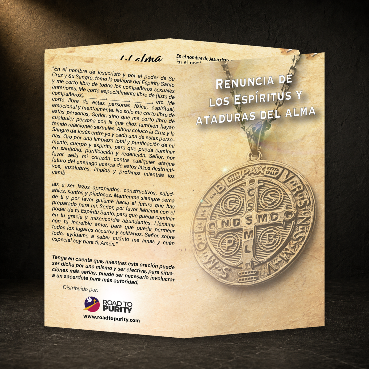 Renunciation of Spirits and Soul Ties prayer card in a dark premium devotional setting
