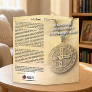 Renunciation of Spirits and Soul Ties prayer card displayed in a warm Catholic reading area