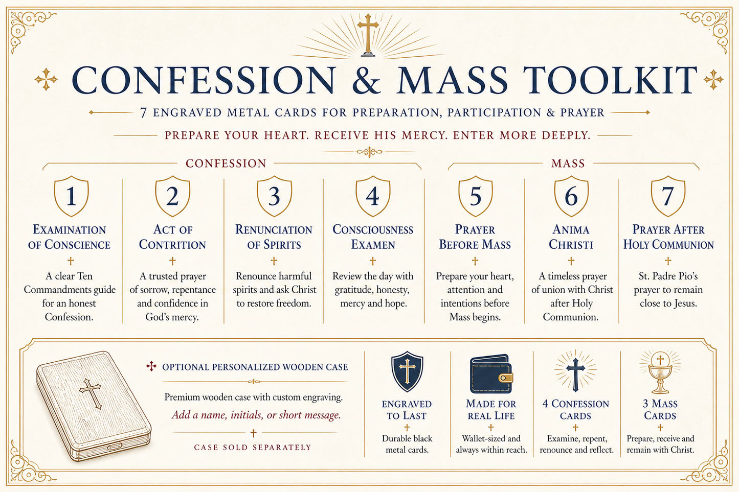 Confession & Mass Toolkit - 7 Premium Metal Holy Cards