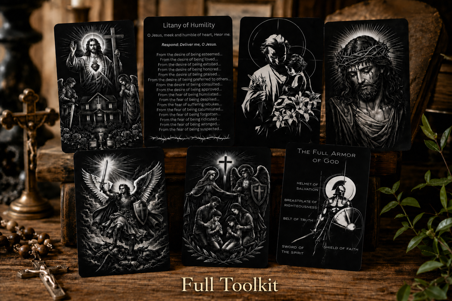Full Toolkit — seven Catholic Father's Toolkit metal prayer cards without the wooden case