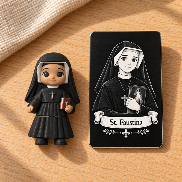 St. Faustina Kowalska — magnet and matching prayer card mockup