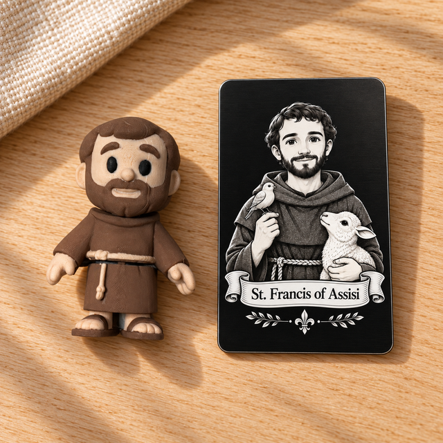 St. Francis of Assisi — magnet and matching prayer card mockup