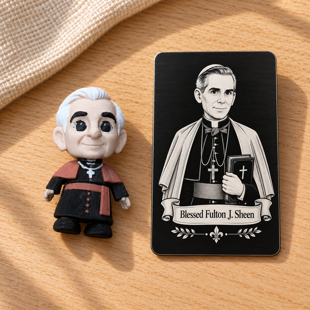 Fulton Sheen — magnet and matching prayer card mockup