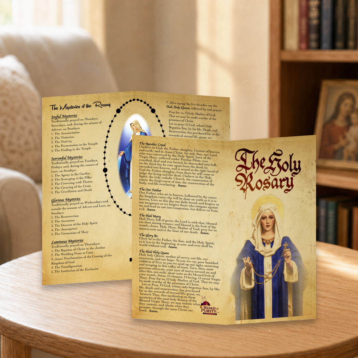 Holy Rosary - Prayer Card / 3x 6" folded — home mockup