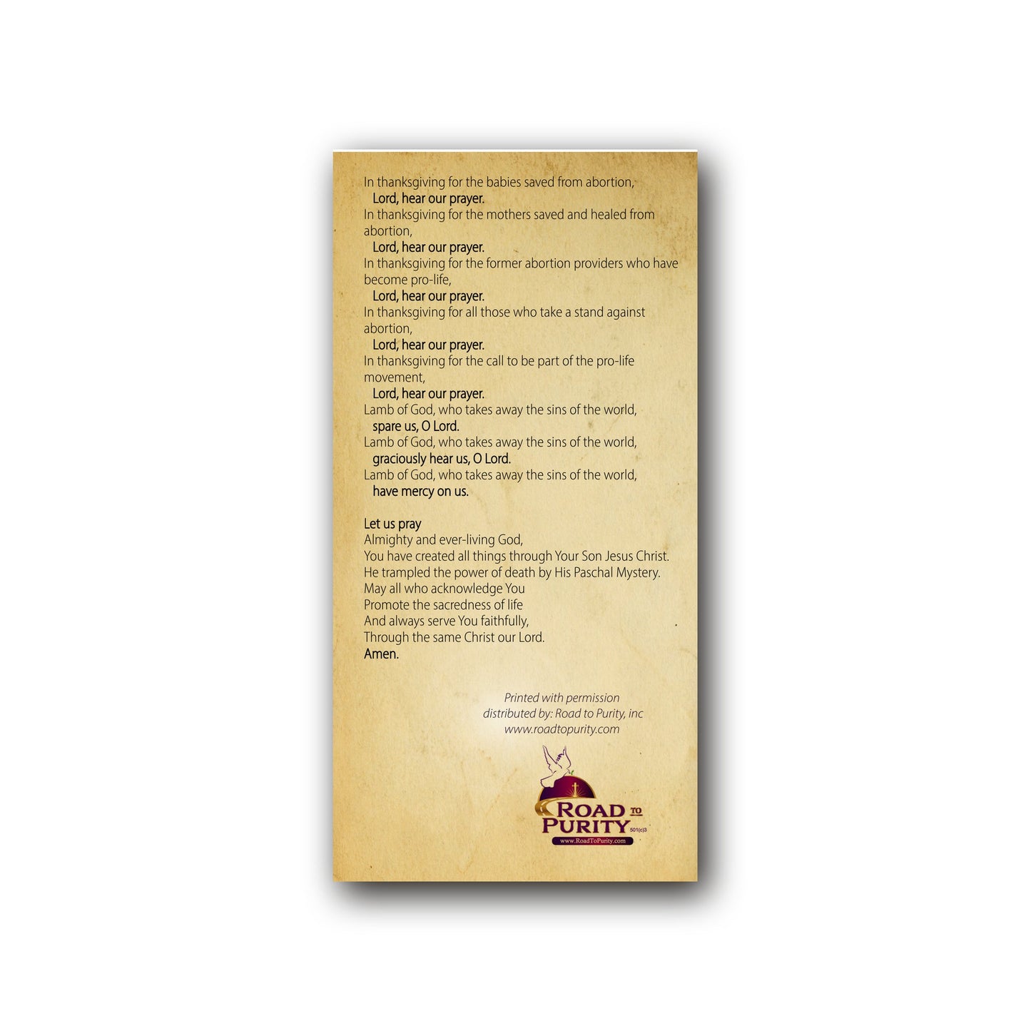 Litany in Response to Abortion  - Prayer Card / 3" x 6" folded — back