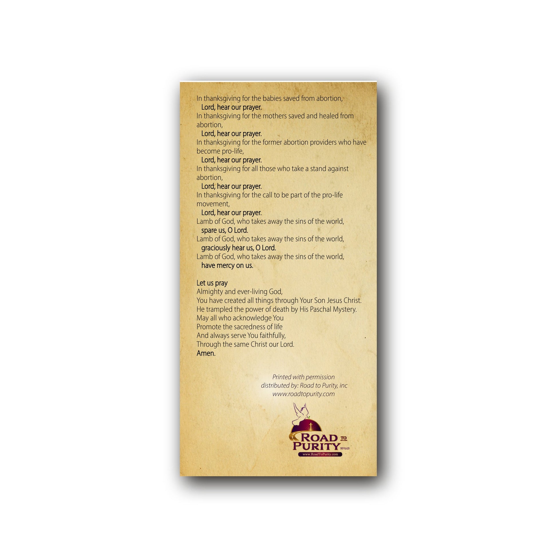 Litany in Response to Abortion  - Prayer Card / 3" x 6" folded — back