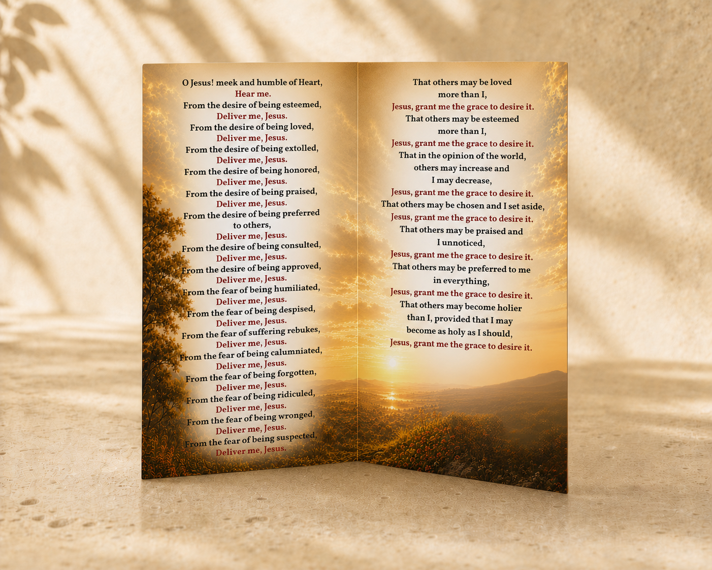 Corrected inside view of the Litany of Humility folded prayer card