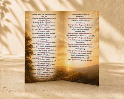Corrected inside view of the Litany of Humility folded prayer card