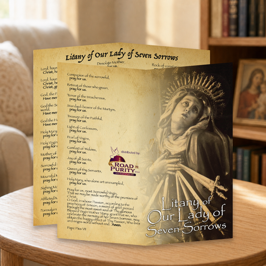 Litany of our Lady of Seven Sorrows  - Prayer Card / 3" x 6" folded — home mockup
