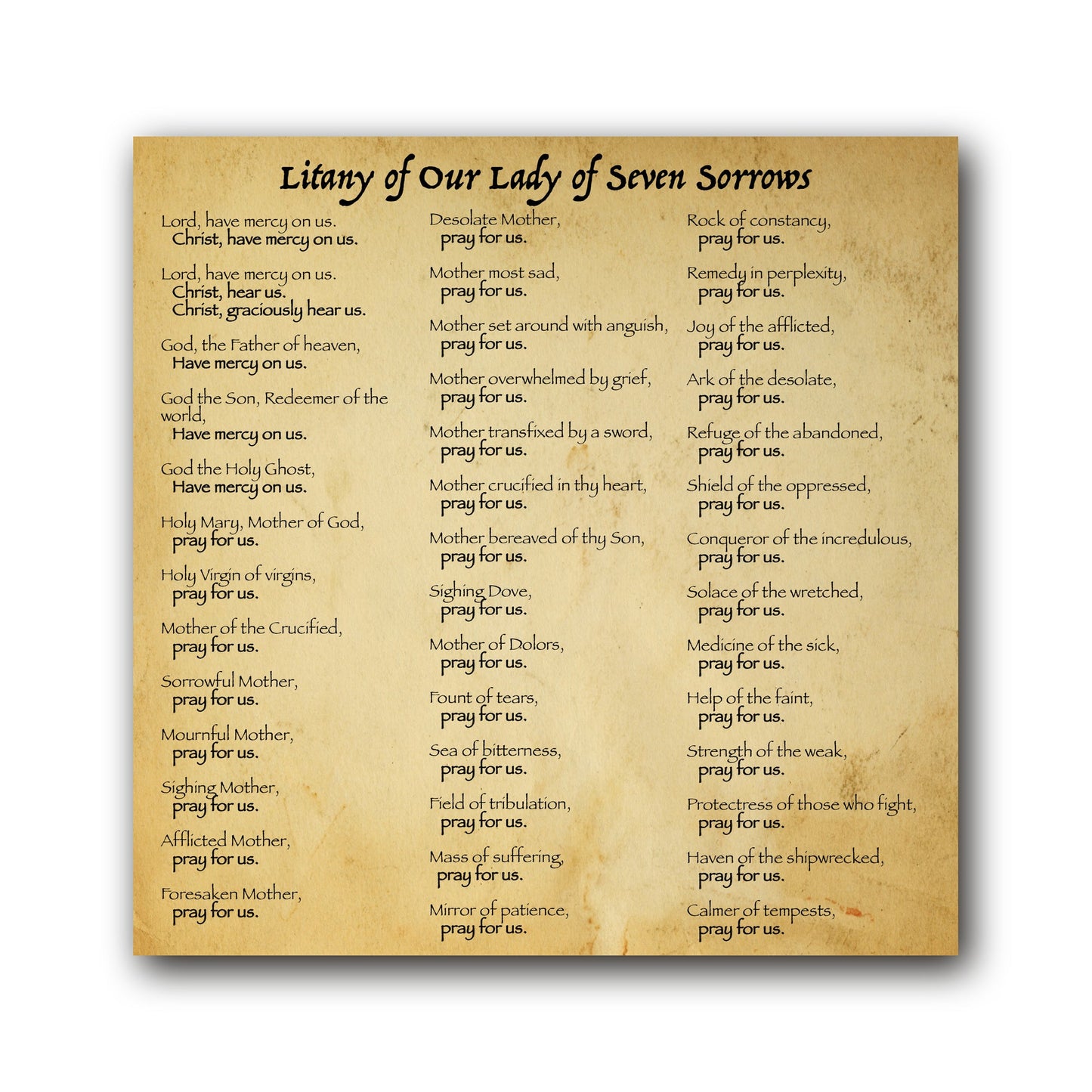 Litany of our Lady of Seven Sorrows  - Prayer Card / 3" x 6" folded — inside