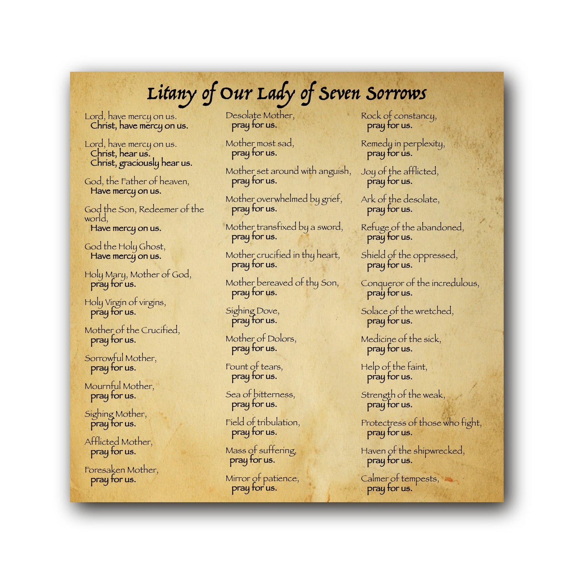 Litany of our Lady of Seven Sorrows  - Prayer Card / 3" x 6" folded — inside