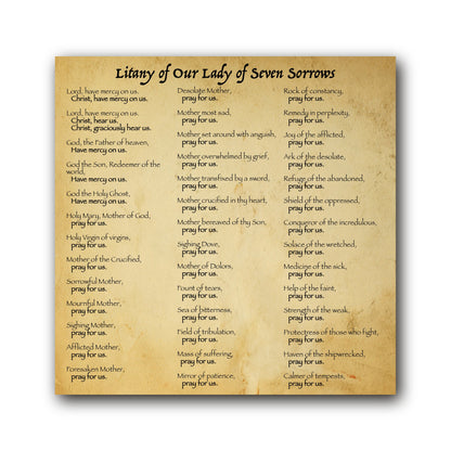 Litany of our Lady of Seven Sorrows  - Prayer Card / 3" x 6" folded — inside