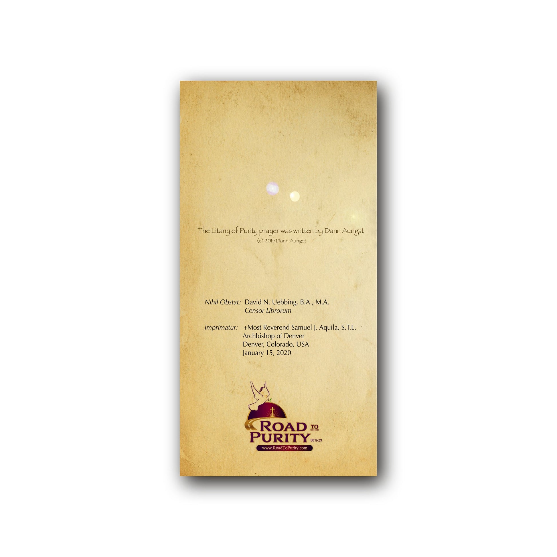 Litany of Purity - Prayer Card / 3" x 6" folded (w/Imprimatur) — back