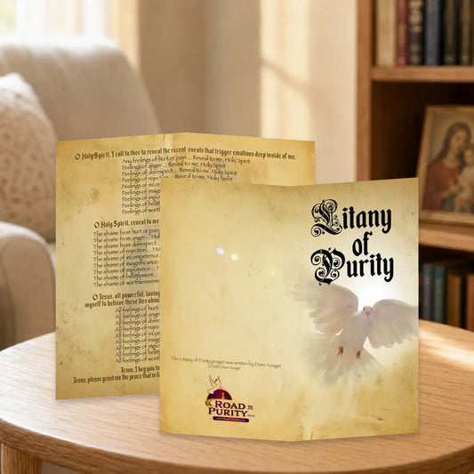 Litany of Purity - Prayer Card / 3" x 6" folded (w/Imprimatur) — home mockup