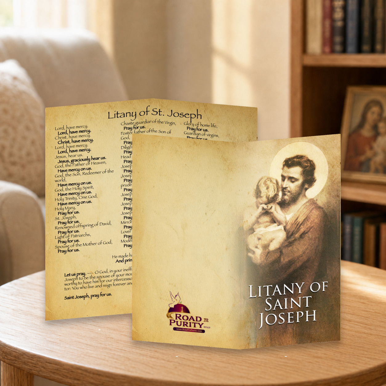 Litany of Saint Joseph - Prayer Card / 3" x 6" folded — home mockup