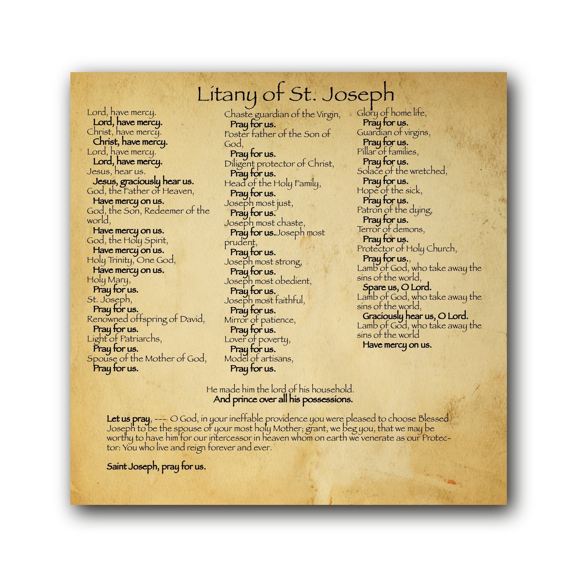 Litany of Saint Joseph - Prayer Card / 3" x 6" folded — inside