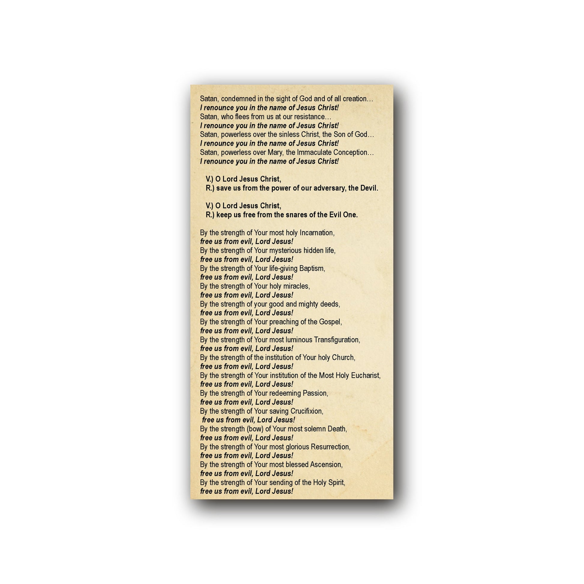 Litany of Spiritual Warfare - Prayer Card / 3" x 6" folded — back