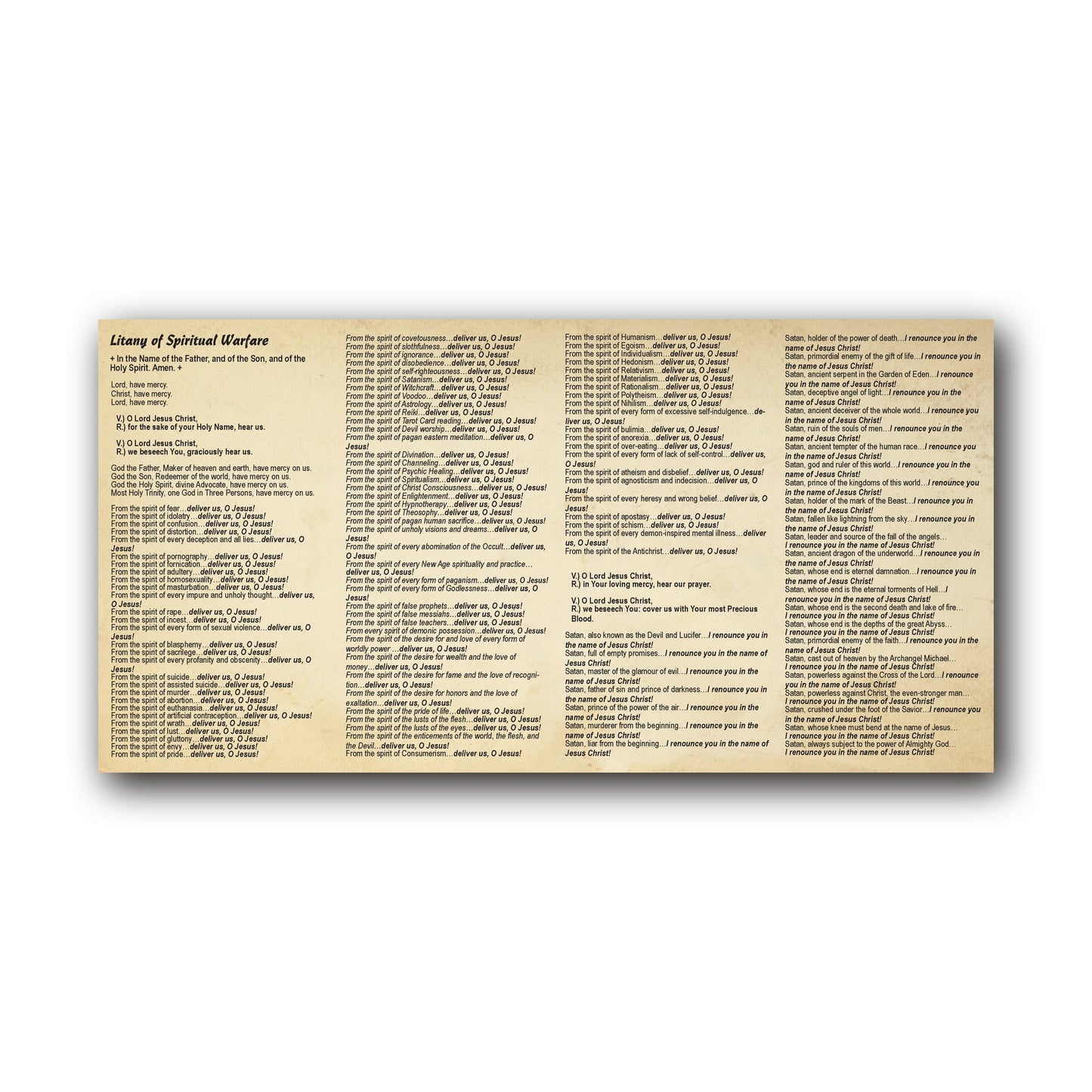 Litany of Spiritual Warfare - Prayer Card / 3" x 6" folded — inside