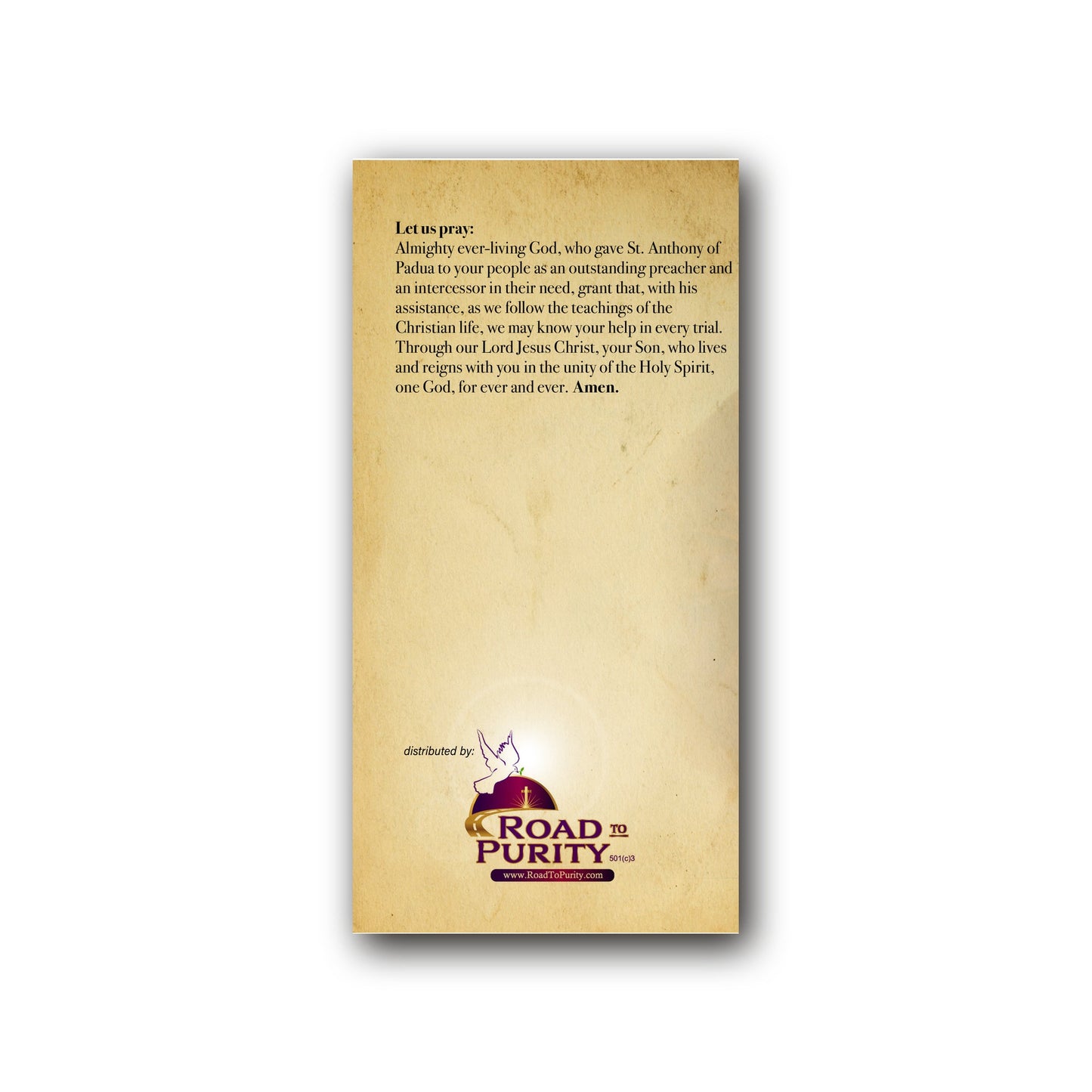 Litany of St Anthony of Padua  - Prayer Card / 3" x 6" folded — back