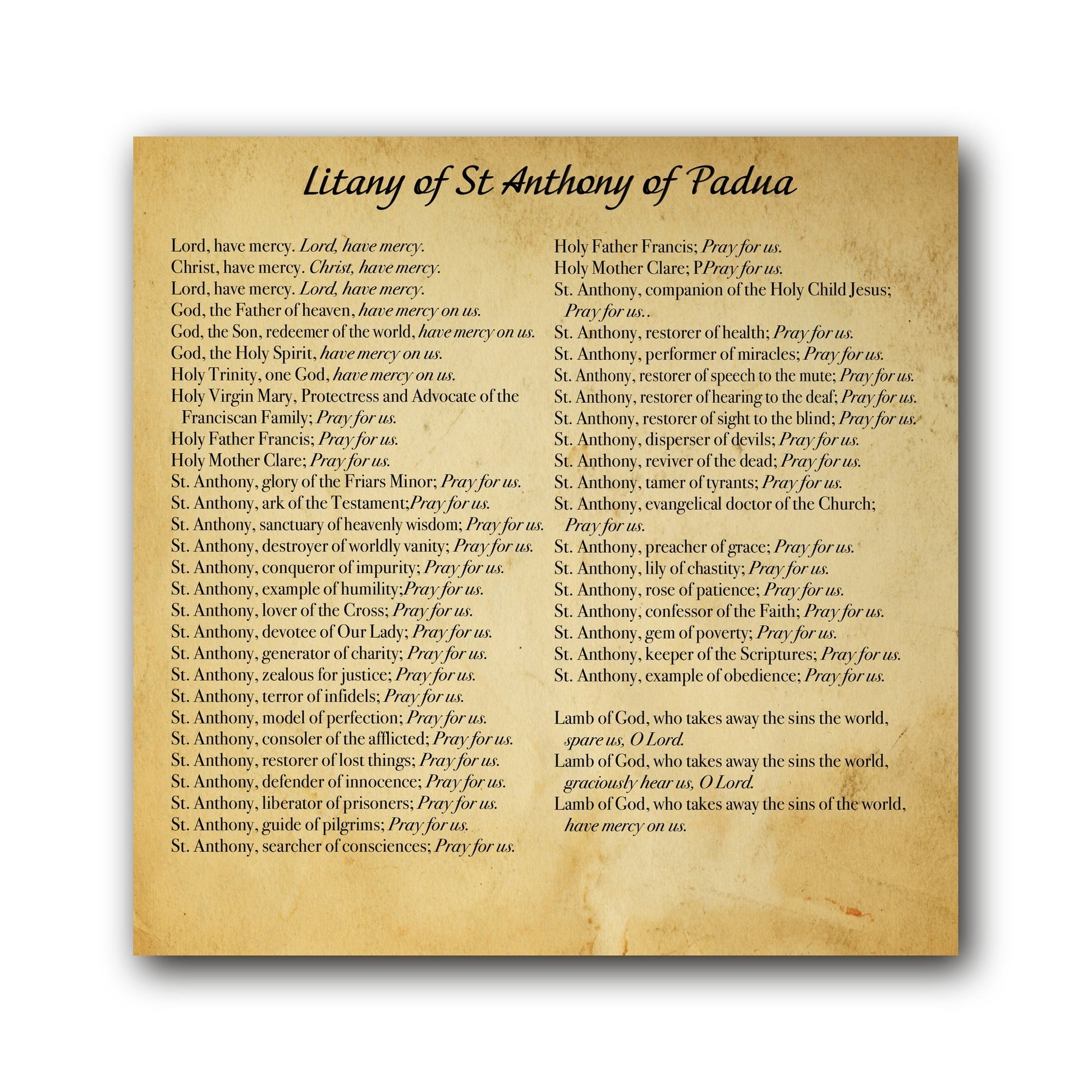 Litany of St Anthony of Padua  - Prayer Card / 3" x 6" folded — inside