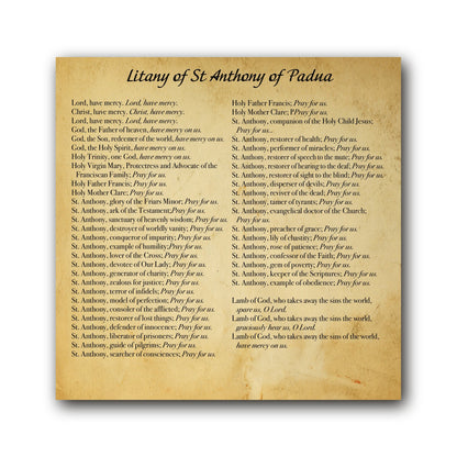 Litany of St Anthony of Padua  - Prayer Card / 3" x 6" folded — inside