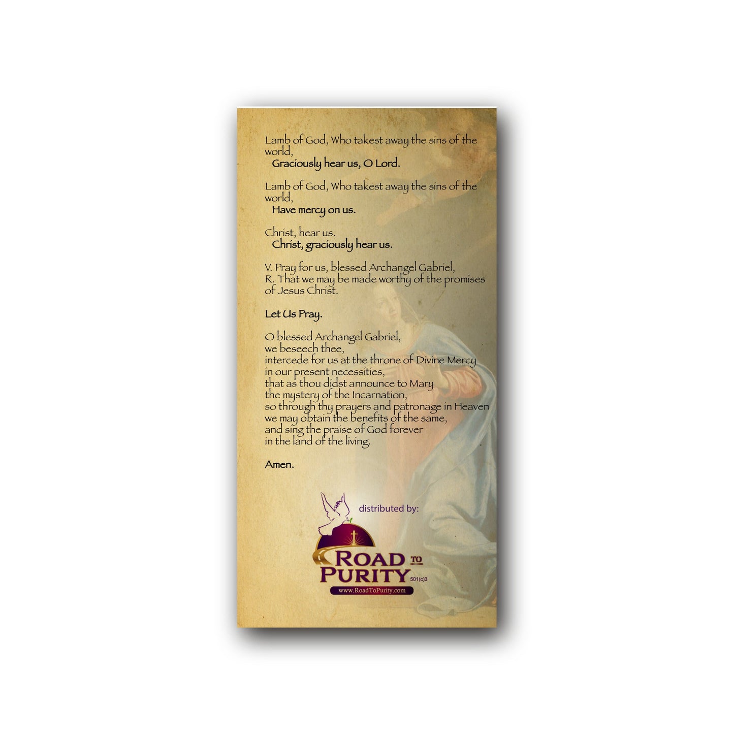 Litany of St Gabriel the Archangel  - Prayer Card / 3" x 6" folded — back