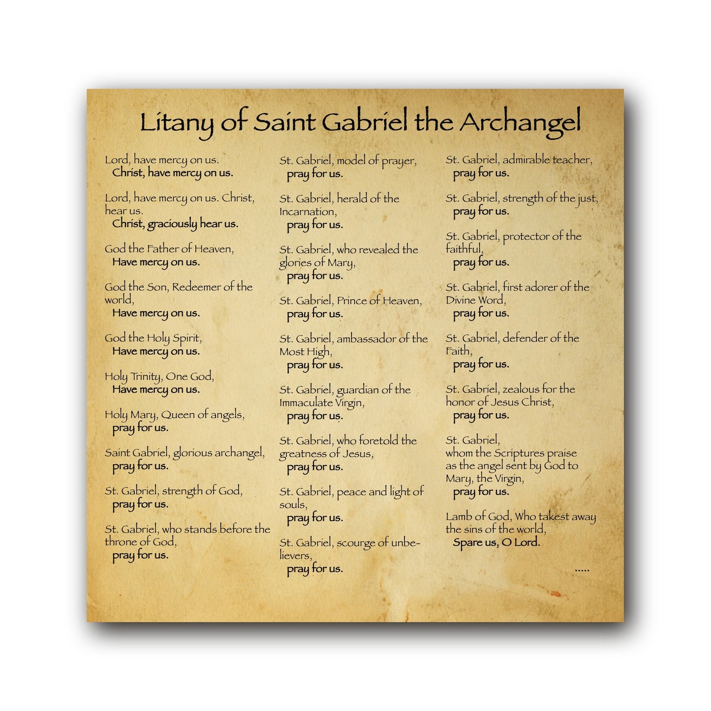 Litany of St Gabriel the Archangel  - Prayer Card / 3" x 6" folded — inside