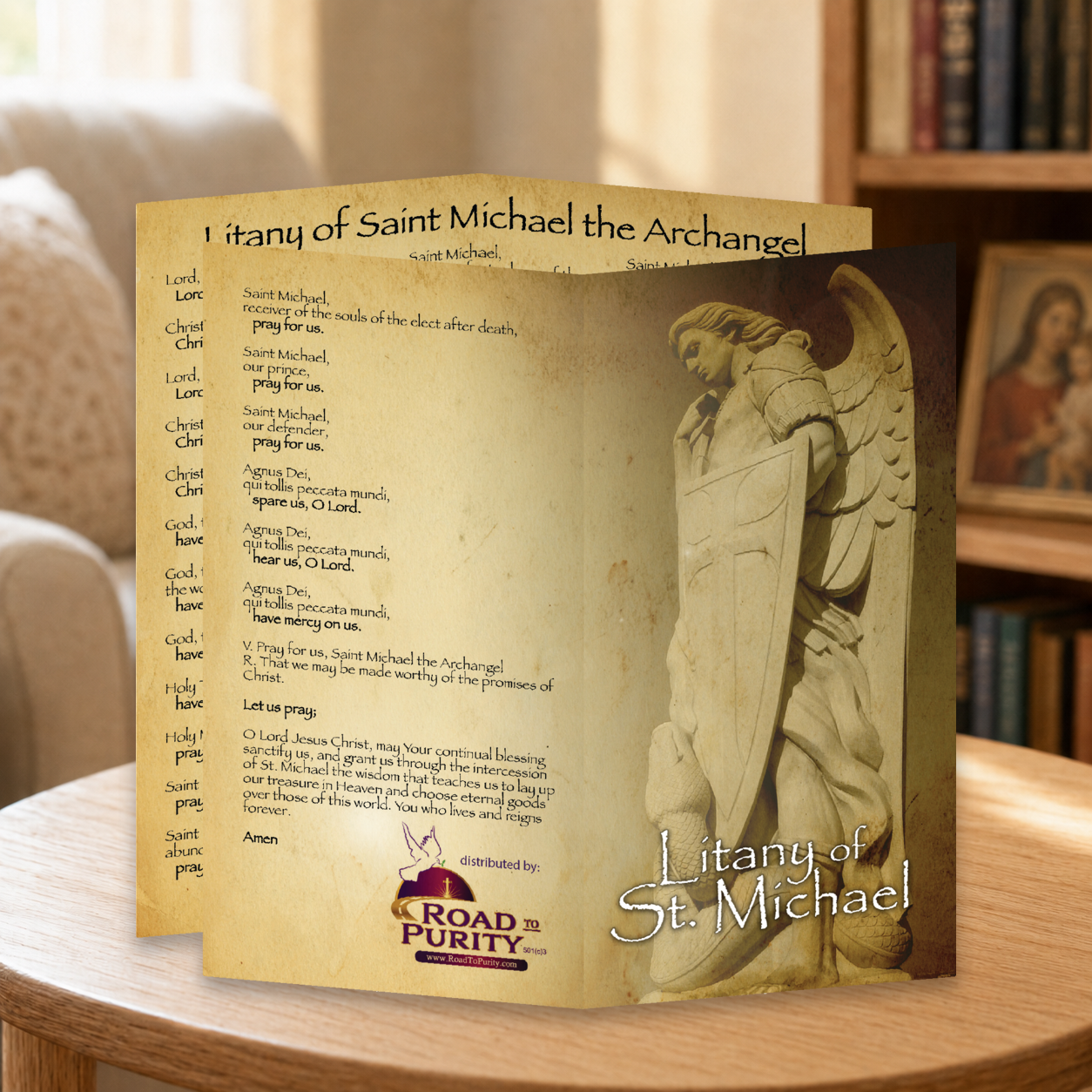 Litany of St Michael  - Prayer Card / 3" x 6" folded — home mockup
