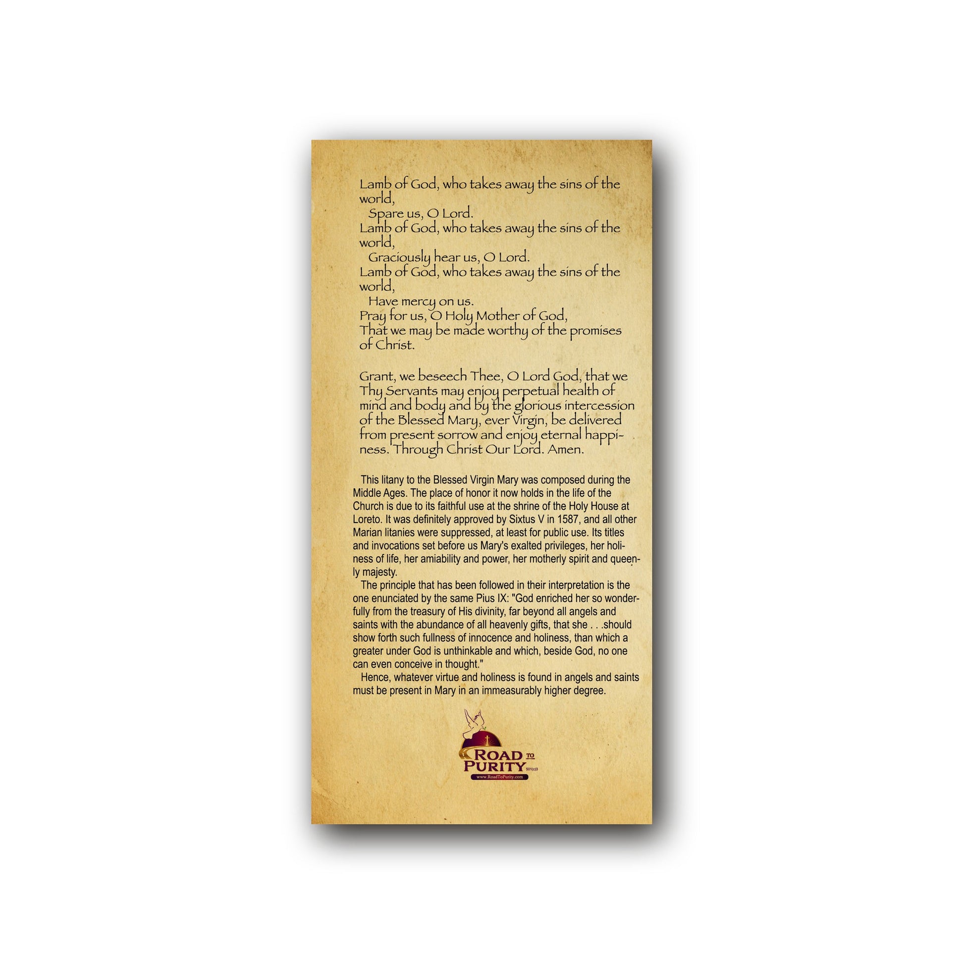 Litany of the Blessed Virgin Mary - Prayer Card / 3" x 6" folded — back