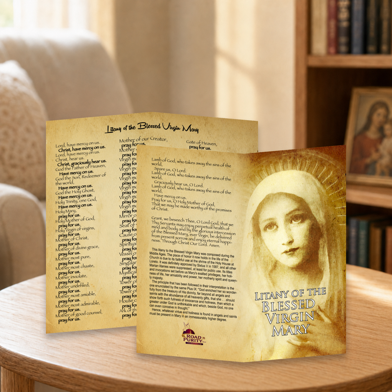 Litany of the Blessed Virgin Mary - Prayer Card / 3" x 6" folded — home mockup