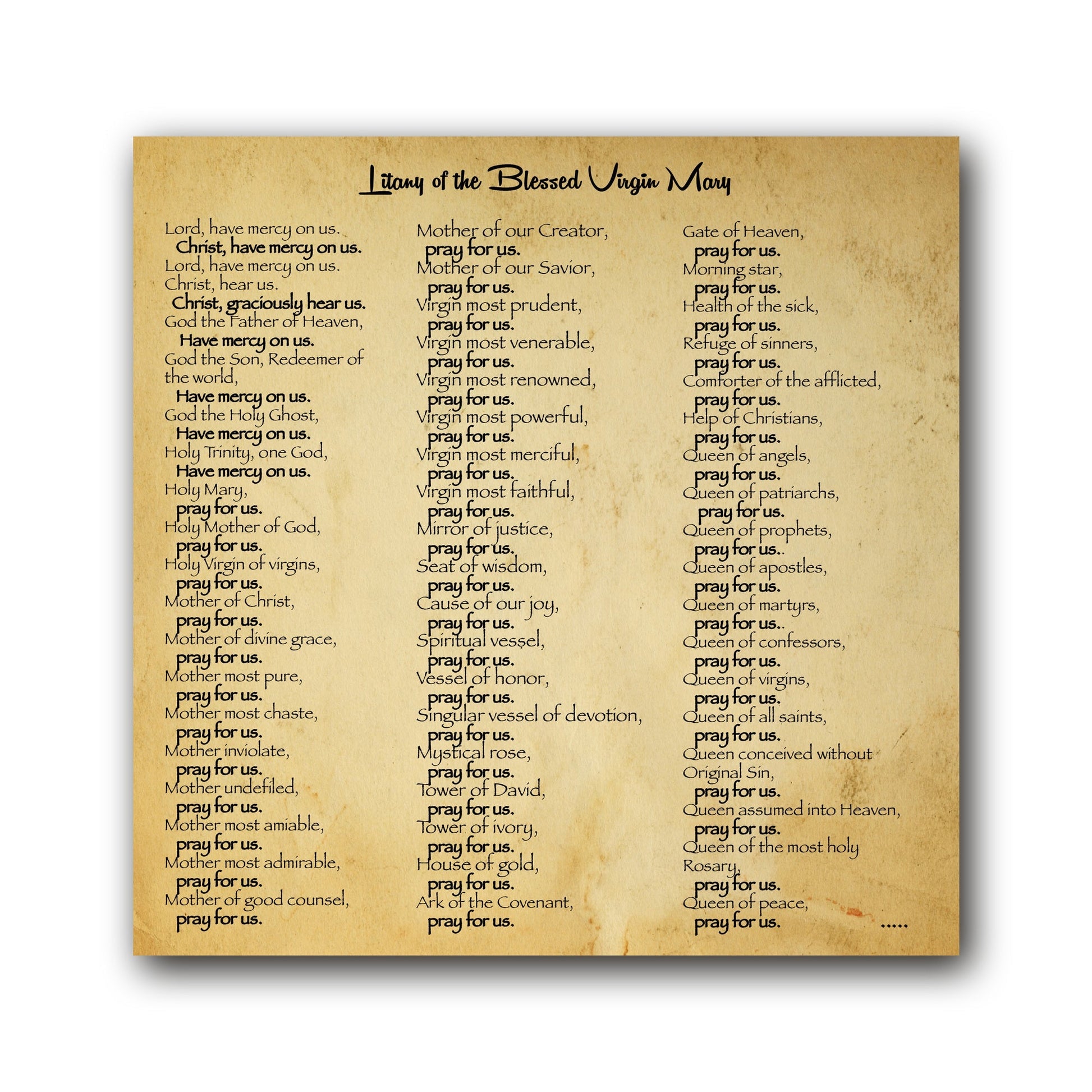 Litany of the Blessed Virgin Mary - Prayer Card / 3" x 6" folded — inside
