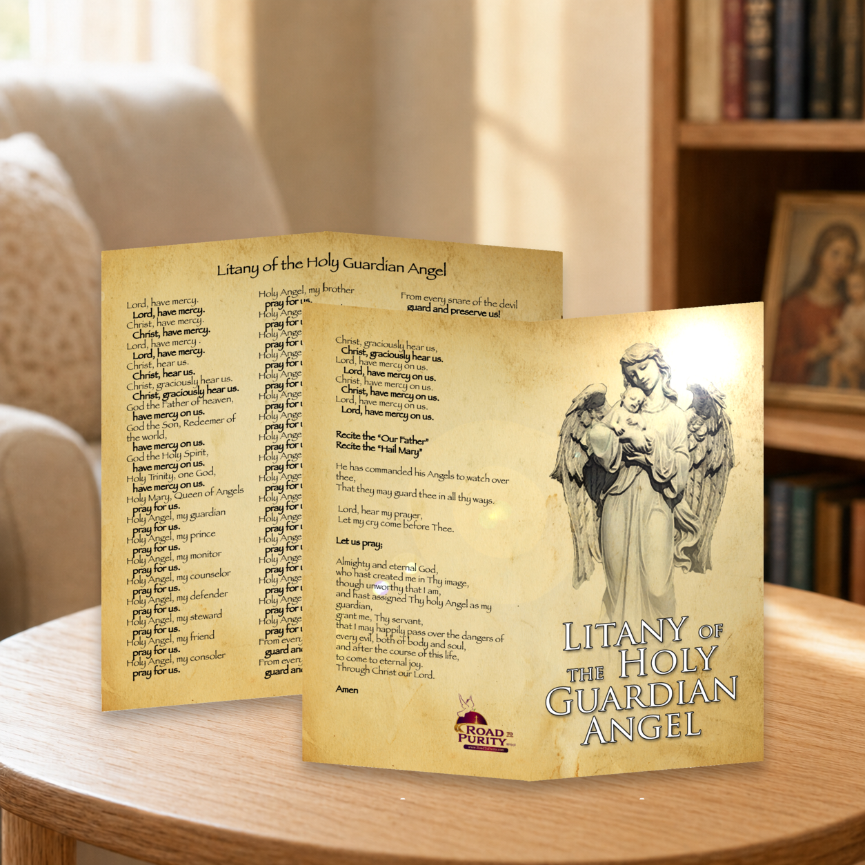 Litany of the Holy Guardian Angel - Prayer Card / 3" x 6" folded — home mockup
