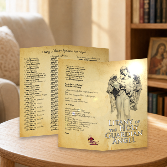 Litany of the Holy Guardian Angel - Prayer Card / 3" x 6" folded — home mockup