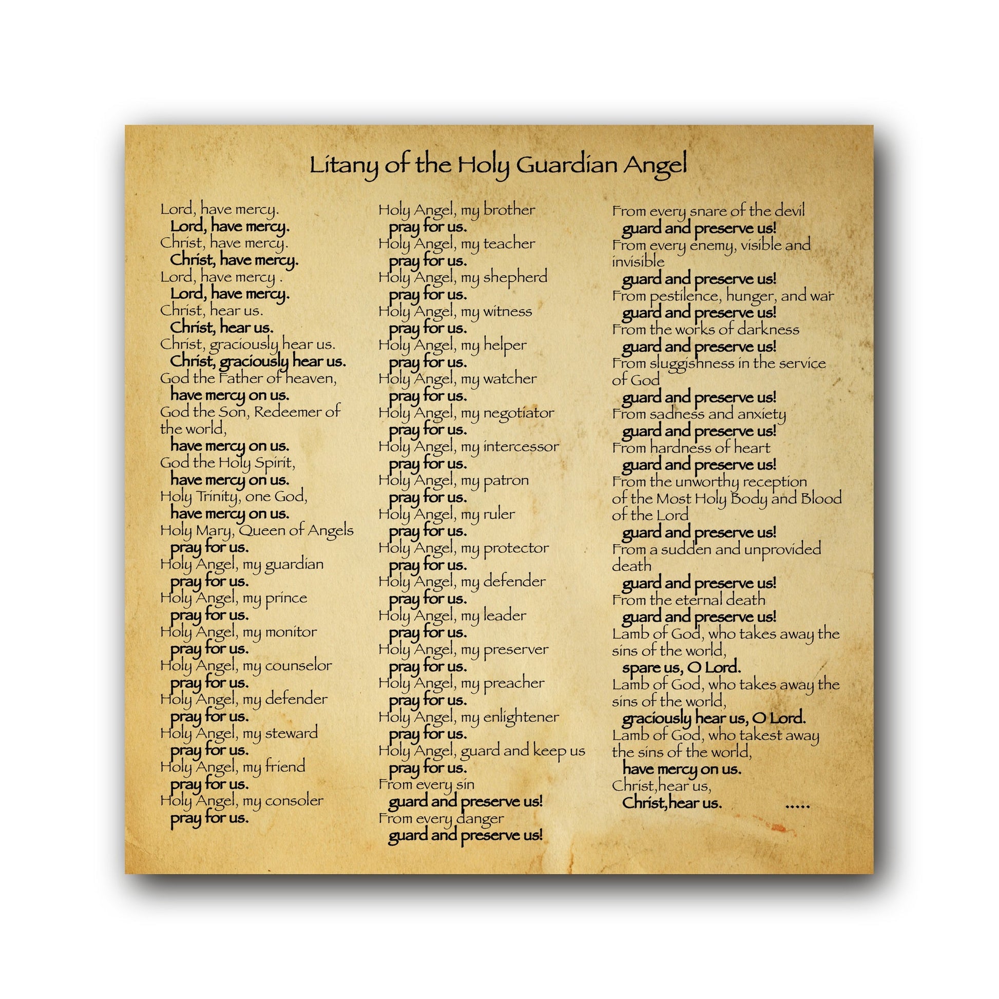 Litany of the Holy Guardian Angel - Prayer Card / 3" x 6" folded — inside