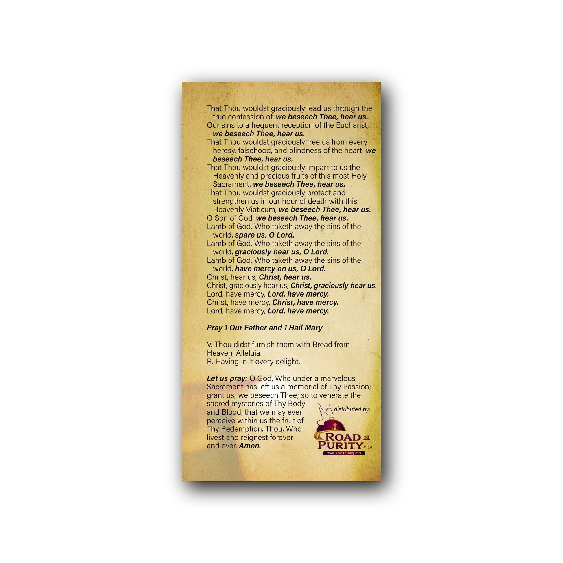 Litany of the Most Blessed Sacrament  - Prayer Card / 3" x 6" folded — back