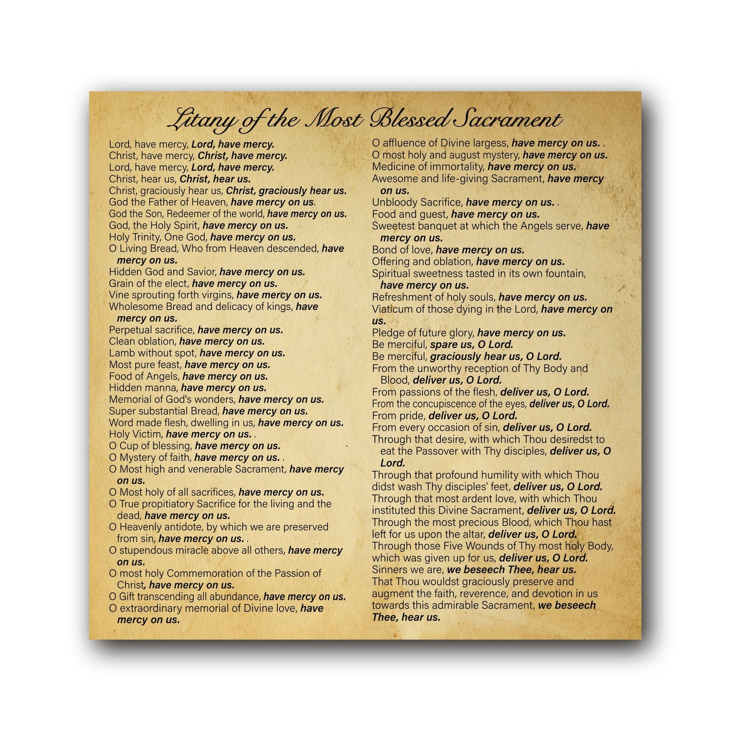 Litany of the Most Blessed Sacrament  - Prayer Card / 3" x 6" folded — inside