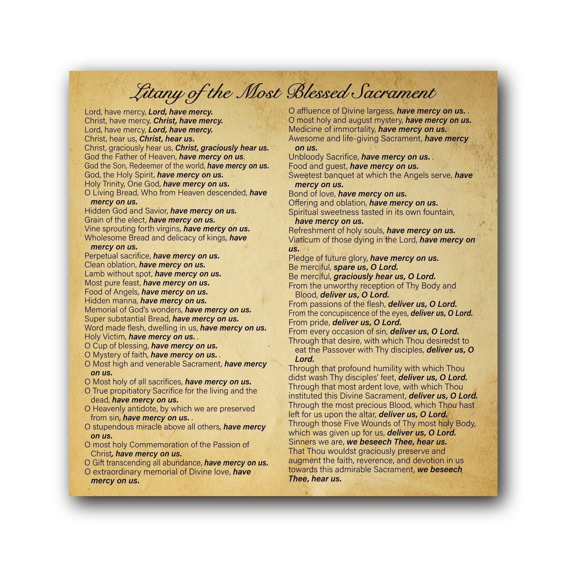 Litany of the Most Blessed Sacrament  - Prayer Card / 3" x 6" folded — inside
