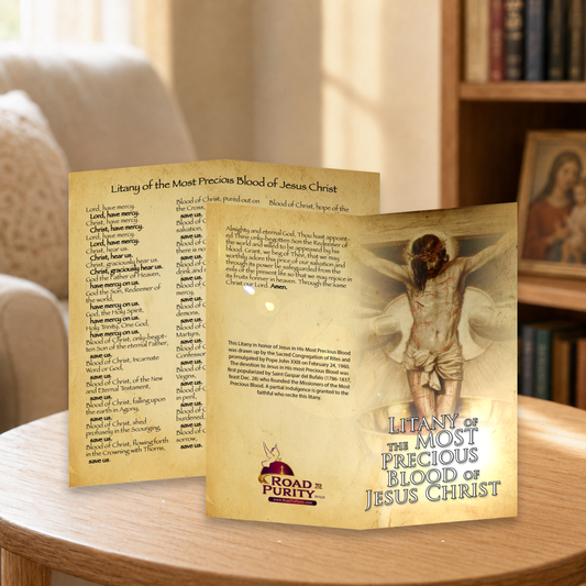 Litany of the Most Precious Blood of Jesus Christ - Prayer Card / 3" x 6" folded — home mockup