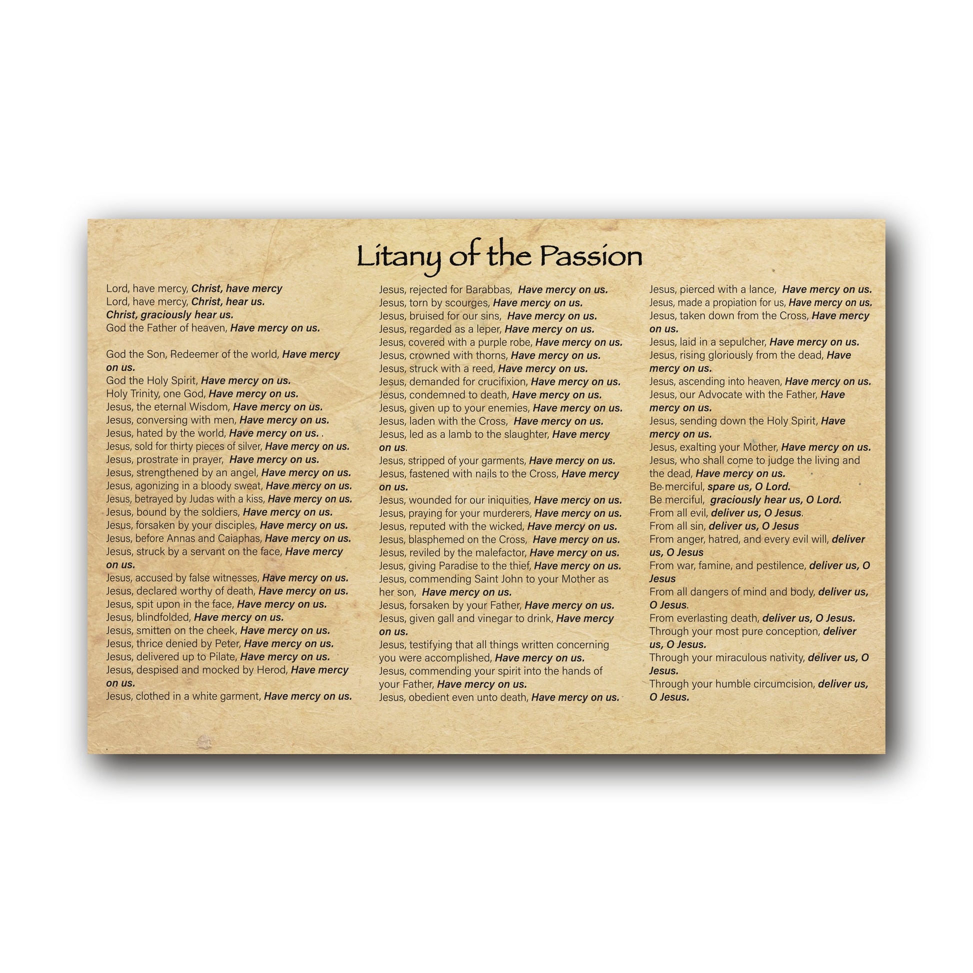 Litany of the Passion  - Prayer Card / 3" x 6" folded — inside