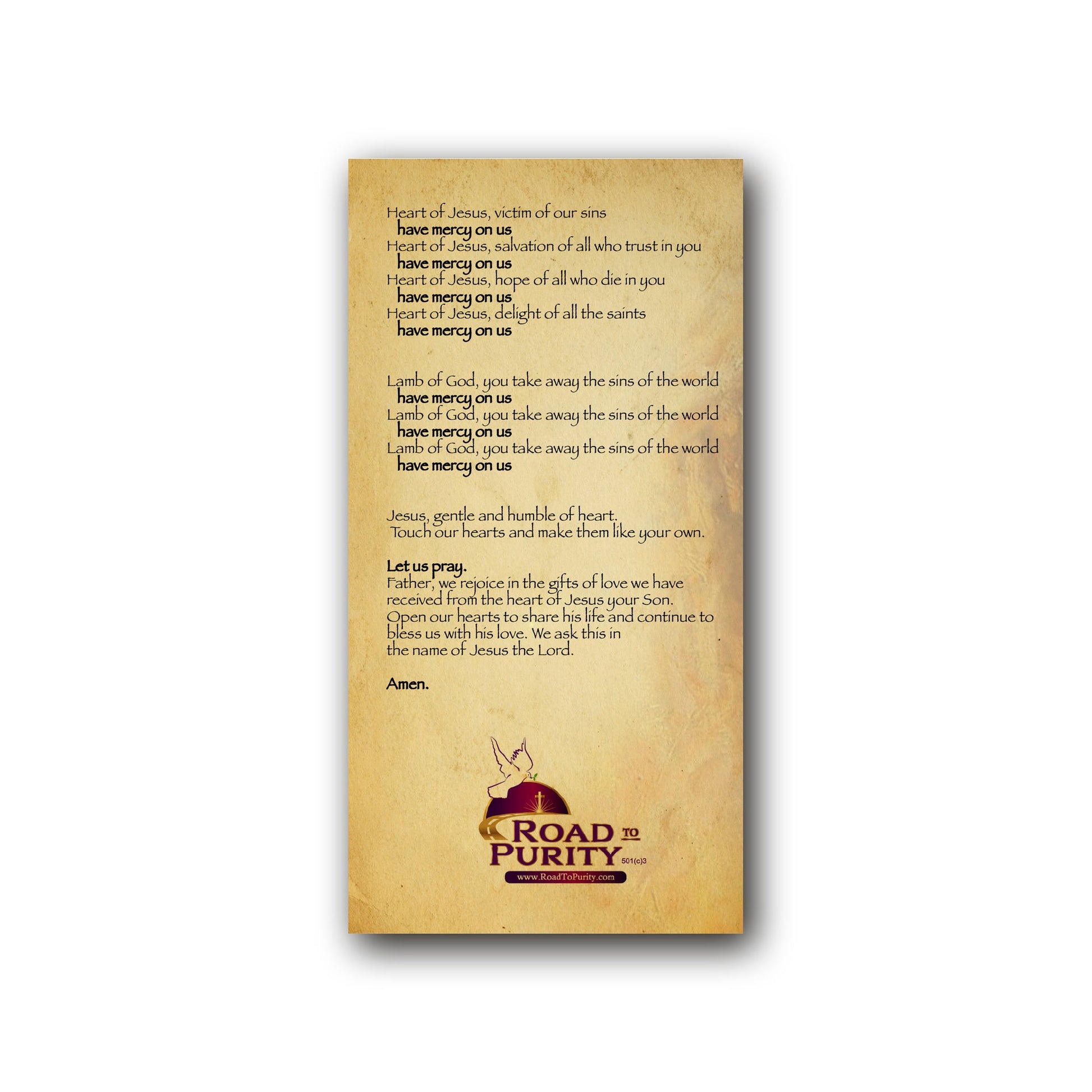 Litany of the Sacred Heart of Jesus - Prayer Card / 3" x 6" folded — back