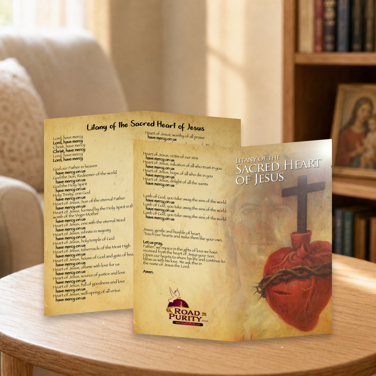 Litany of the Sacred Heart of Jesus - Prayer Card / 3" x 6" folded — home mockup