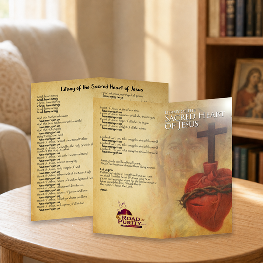 Litany of the Sacred Heart of Jesus - Prayer Card / 3" x 6" folded — home mockup