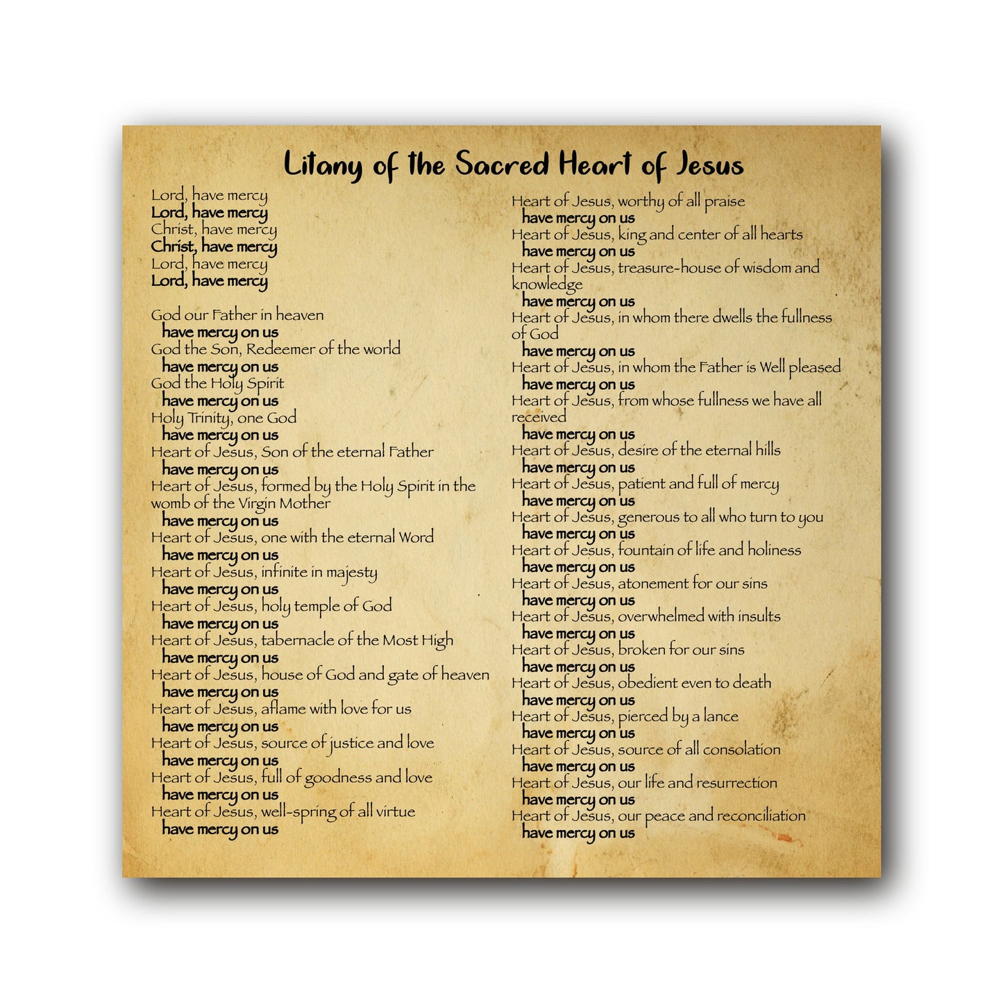 Litany of the Sacred Heart of Jesus - Prayer Card / 3" x 6" folded — inside