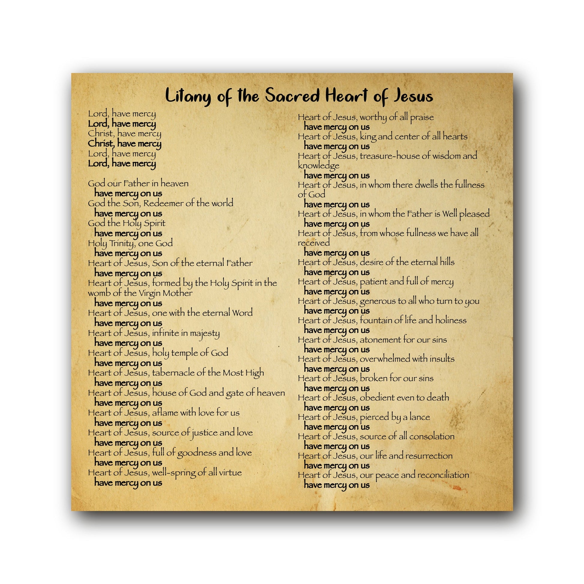 Litany of the Sacred Heart of Jesus - Prayer Card / 3" x 6" folded — inside