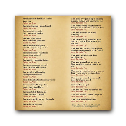 Litany of Trust - Prayer Card / 3" x 6" folded — inside