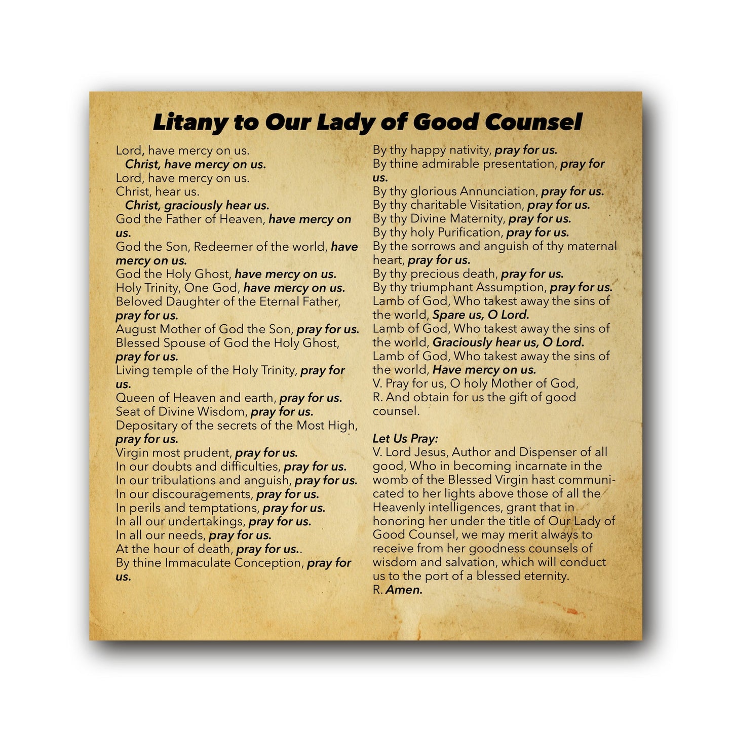Litany to Our Lady of Good Counsel  - Prayer Card / 3" x 6" folded — inside