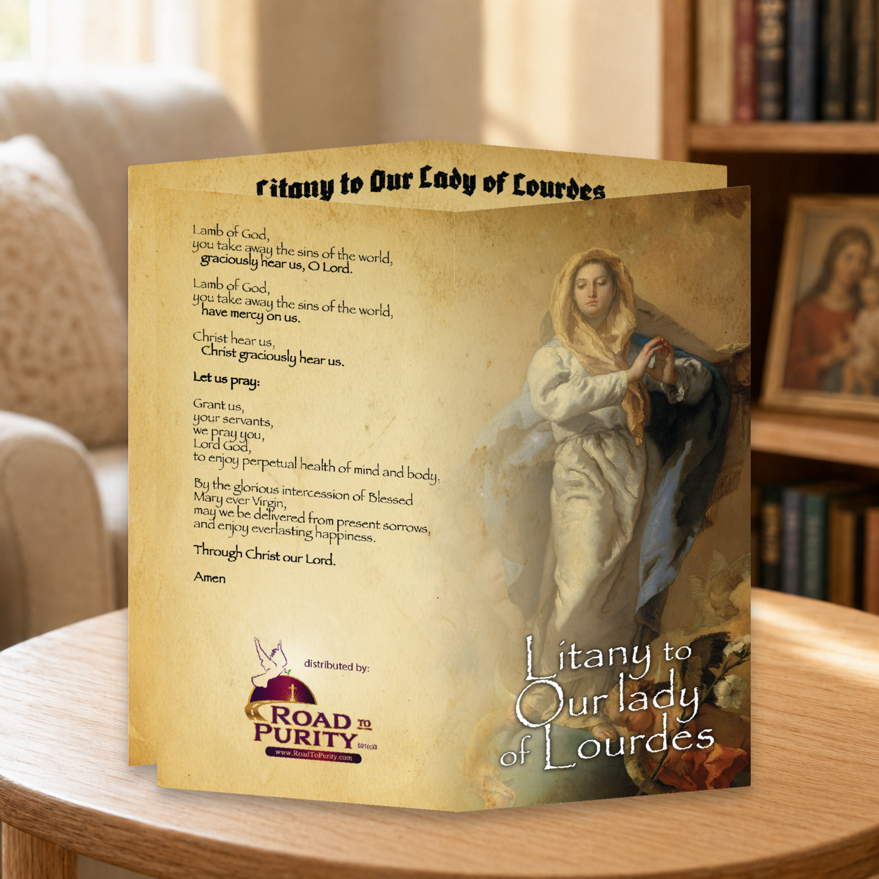 Litany to Our Lady of Lourdes  - Prayer Card / 3" x 6" folded — home mockup
