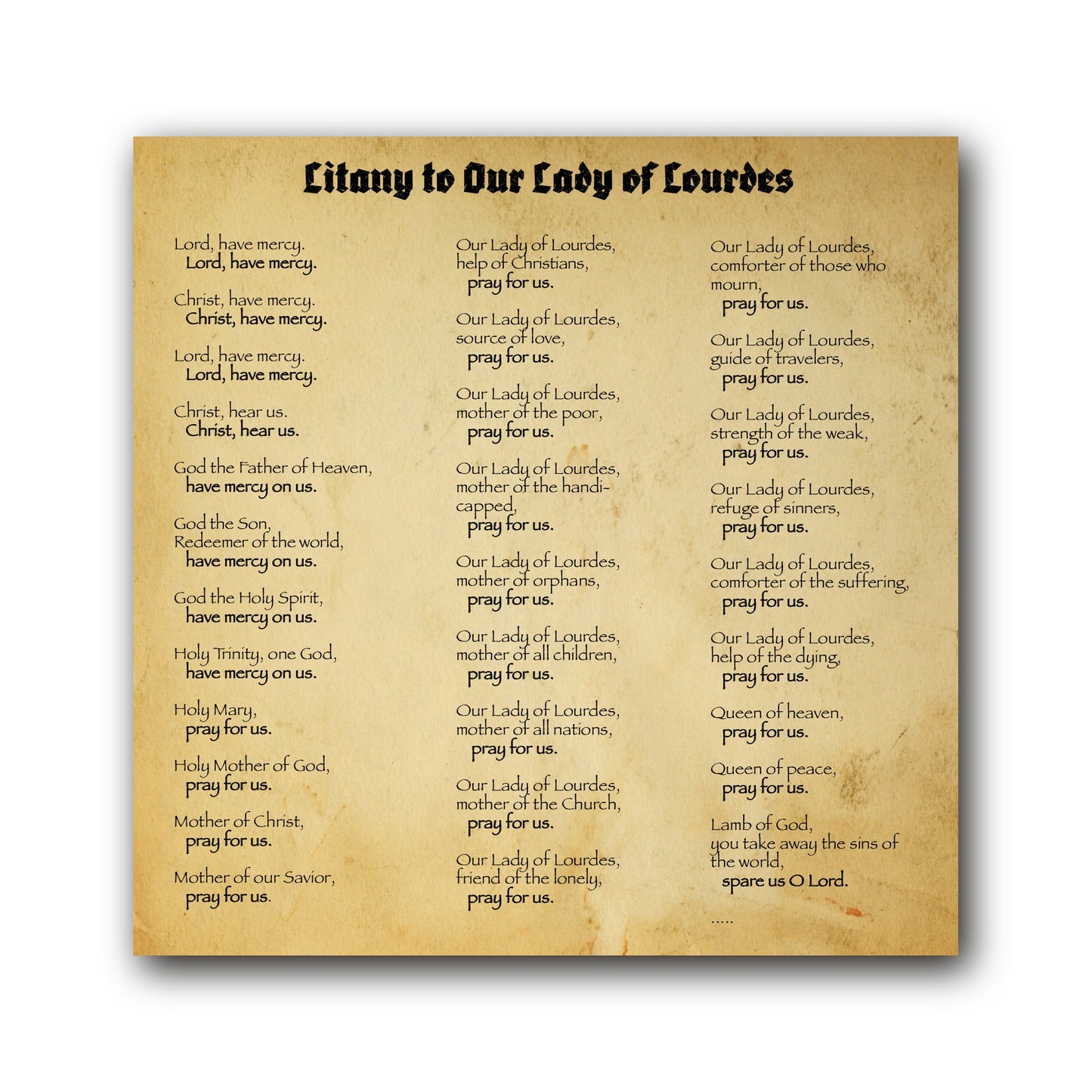Litany to Our Lady of Lourdes  - Prayer Card / 3" x 6" folded — inside